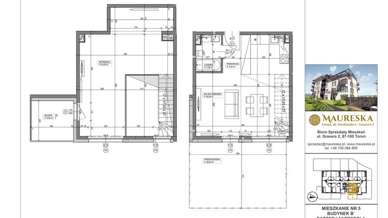 Rzut - Mieszkanie na sprzedaż 1 pokój o powierzchni 67,54 m² - numer B’.5 w Osiedle Maureska etap 2