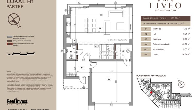 Rzut - Dom na sprzedaż 5 pokoi o powierzchni 185,22 m² - numer H1 w Liveo Konstancin