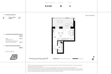 Rzut - Mieszkanie na sprzedaż 1 pokój o powierzchni 34,12 m² - numer B.M.23 w VIDOK