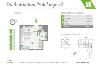 Rzut - Mieszkanie na sprzedaż 1 pokój o powierzchni 27,24 m² - numer 56 w Os. Lotnictwa Polskiego 12
