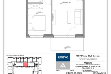 Rzut - Mieszkanie na sprzedaż 2 pokoje o powierzchni 37,48 m² - numer MC/G/A/3/10 w Modern City etap G