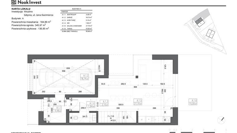 Rzut - Dom na sprzedaż 5 pokoi o powierzchni 136,85 m² - numer A w Domy z ogrodami w Gdyni