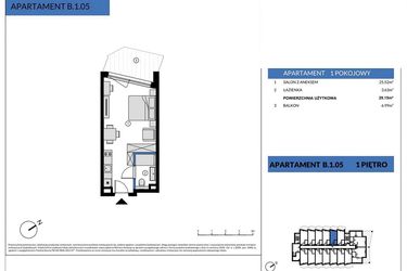 Rzut - Mieszkanie na sprzedaż 1 pokój o powierzchni 29,15 m² - numer B.105 w Wind Yacht
