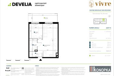 Rzut - Mieszkanie na sprzedaż 2 pokoje o powierzchni 44,52 m² - numer AA0110 w Vivre