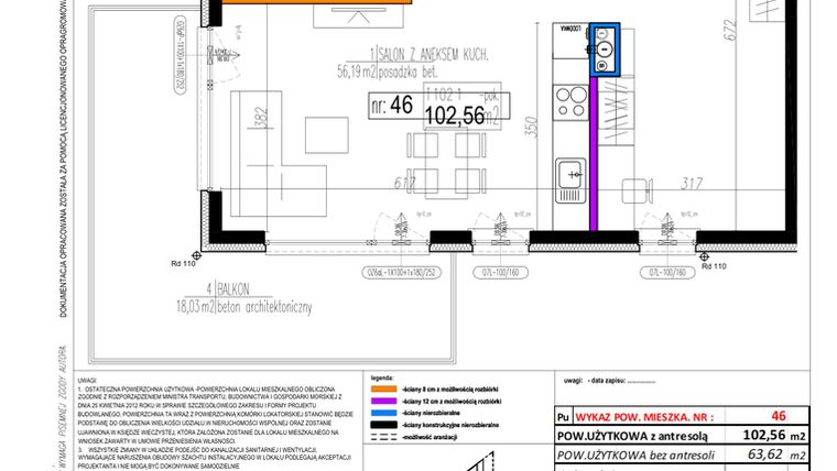 Rzut - Mieszkanie na sprzedaż 1 pokój o powierzchni 102,56 m² - numer 46 w Strumykowa