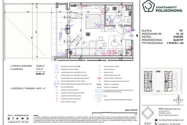 Rzut - Mieszkanie na sprzedaż 1 pokój o powierzchni 36,8 m² - numer 65 w Apartamenty Poligonowa etap 5