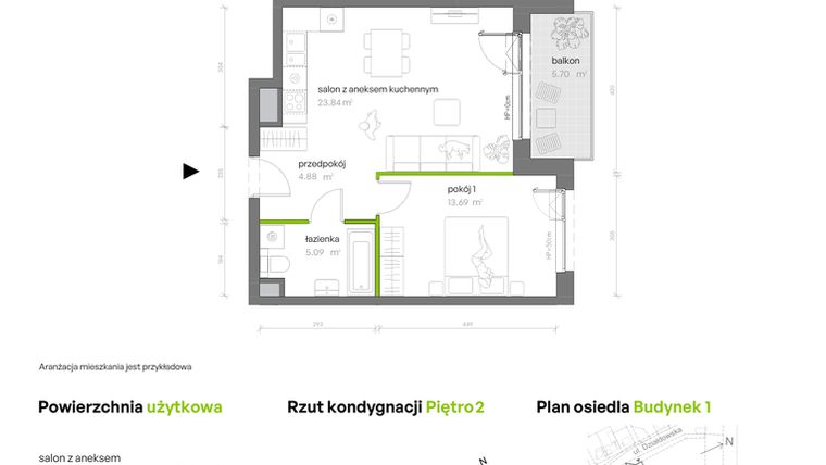 Rzut - Mieszkanie na sprzedaż 2 pokoje o powierzchni 47,5 m² - numer 1.02.M27 w Morska Vita