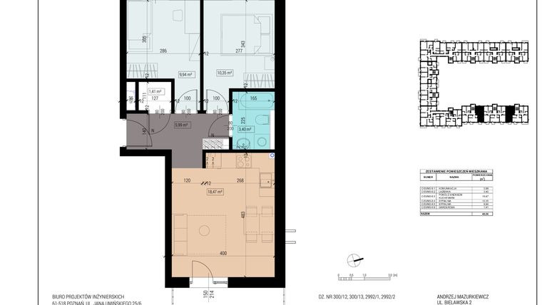 Rzut - Mieszkanie na sprzedaż 3 pokoje o powierzchni 51,72 m² - numer C.07 w Apartamentowiec Alfa