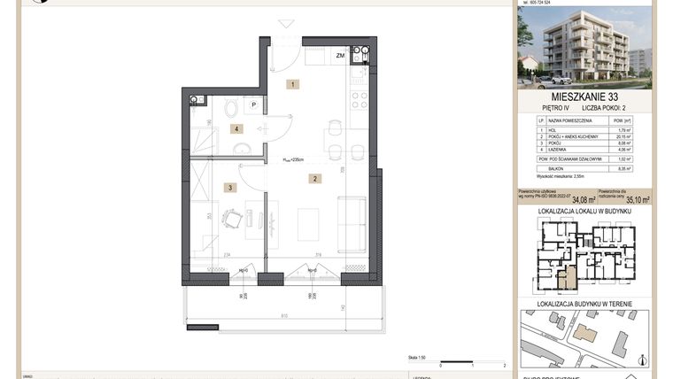 Rzut - Mieszkanie na sprzedaż 2 pokoje o powierzchni 35,1 m² - numer M33 w Nova Leszczyńska