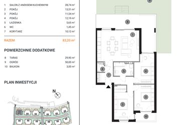 Rzut - Mieszkanie na sprzedaż 4 pokoje o powierzchni 83,2 m² - numer 12.2 w Wille Miejskie Lekcyjna