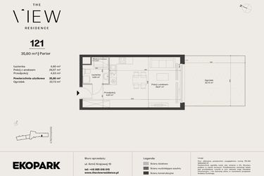 Rzut - Mieszkanie na sprzedaż 1 pokój o powierzchni 35,8 m² - numer 121 w The View