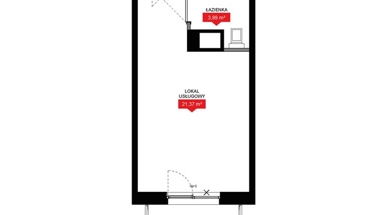 Rzut - Mieszkanie na sprzedaż 1 pokój o powierzchni 25,37 m² - numer A2 228LU w 29L - Apartamenty inwestycyjne