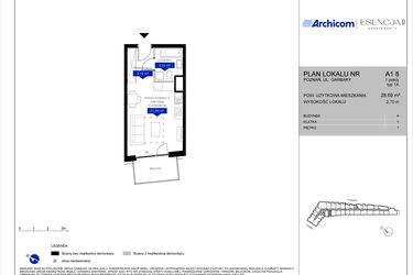 Rzut - Mieszkanie na sprzedaż 1 pokój o powierzchni 28,61 m² - numer A1.8 w Apartamenty Esencja II