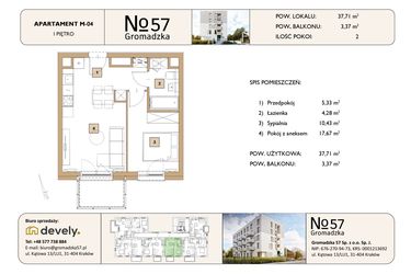 Rzut - Mieszkanie na sprzedaż 2 pokoje o powierzchni 37,71 m² - numer M-04 w Gromadzka 57