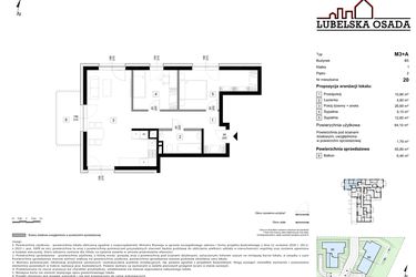 Rzut - Mieszkanie na sprzedaż 3 pokoje o powierzchni 68,89 m² - numer B5.20 w Lubelska Osada budynek B5