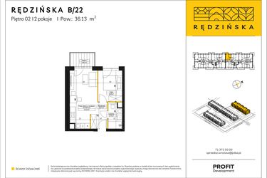 Rzut - Mieszkanie na sprzedaż 2 pokoje o powierzchni 36,13 m² - numer RD4A/B/22 w Rędzińska 4