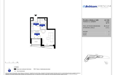 Rzut - Mieszkanie na sprzedaż 1 pokój o powierzchni 30,09 m² - numer A1.55 w Apartamenty Esencja II