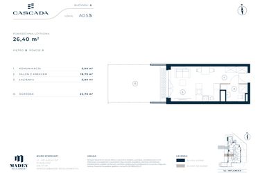 Rzut - Mieszkanie na sprzedaż 1 pokój o powierzchni 26,4 m² - numer A0.5.5 w Cascada