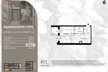 Rzut - Mieszkanie na sprzedaż 1 pokój o powierzchni 38,29 m² - numer M54 w Finezja Targowa 49