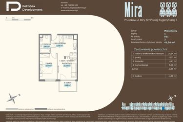 Rzut - Mieszkanie na sprzedaż 2 pokoje o powierzchni 41,56 m² - numer A.011 w Mira