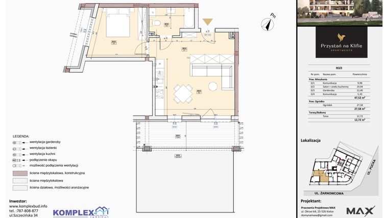 Rzut - Mieszkanie na sprzedaż 1 pokój o powierzchni 42,08 m² - numer M3 w Przystań na Klifie