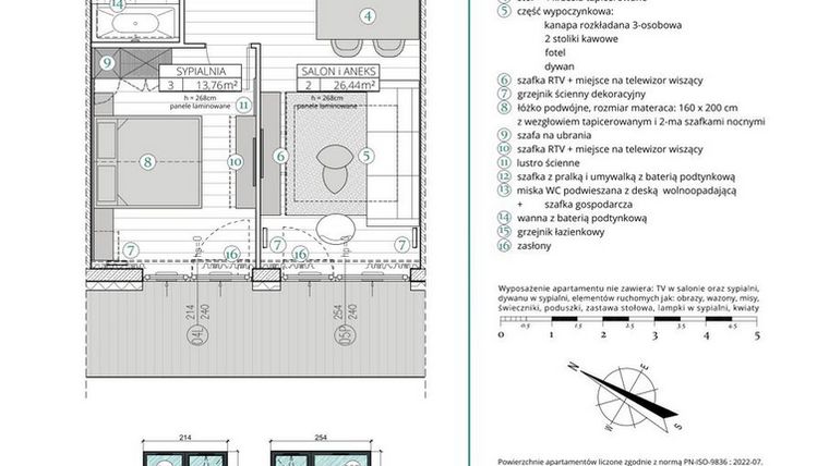 Rzut - Mieszkanie na sprzedaż 2 pokoje o powierzchni 49,46 m² - numer A.1.3 w Remedium