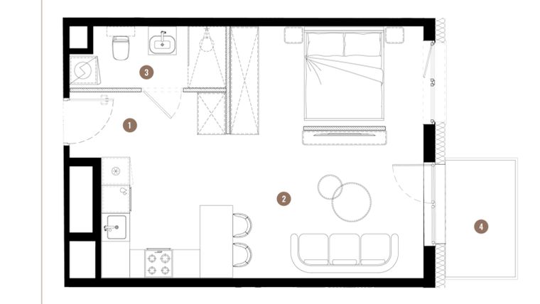 Rzut - Mieszkanie na sprzedaż 1 pokój o powierzchni 37,81 m² - numer C3.02.09 w Apartamenty Reytana