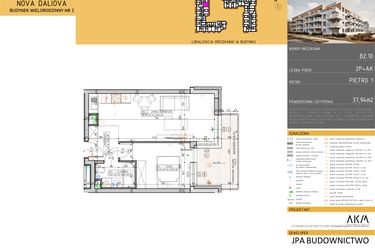Rzut - Mieszkanie na sprzedaż 2 pokoje o powierzchni 37,94 m² - numer B2.10 w Nova Daliova
