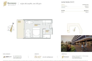 Rzut - Mieszkanie na sprzedaż 1 pokój o powierzchni 28,25 m² - numer H.3.11 w Harmony Resort