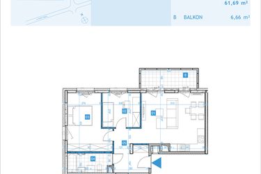 Rzut - Mieszkanie na sprzedaż 3 pokoje o powierzchni 61,69 m² - numer F9 w Osiedle Botaników etap F