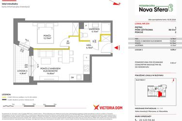 Rzut - Mieszkanie na sprzedaż 2 pokoje o powierzchni 38,12 m² - numer 254 w Miasteczko Nova Sfera 3