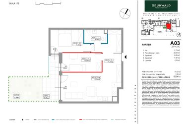 Rzut - Mieszkanie na sprzedaż 3 pokoje o powierzchni 61,02 m² - numer A003 w Grunwald Między Drzewami etap II