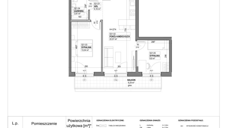 Rzut - Mieszkanie na sprzedaż 3 pokoje o powierzchni 54,32 m² - numer S21 w Miasto Ogród 6 - OSLO i SZTOKHOLM
