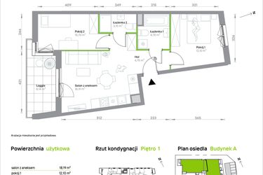 Rzut - Mieszkanie na sprzedaż 3 pokoje o powierzchni 55,68 m² - numer A/1/19 w Krakowska Vita