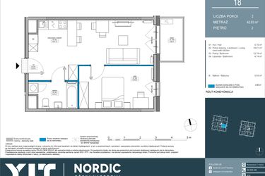 Rzut - Mieszkanie na sprzedaż 2 pokoje o powierzchni 42,63 m² - numer 18 w Nordic Górka Narodowa