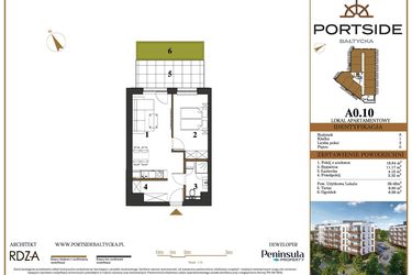 Rzut - Mieszkanie na sprzedaż 2 pokoje o powierzchni 39,48 m² - numer A0.10 w Portside Bałtycka