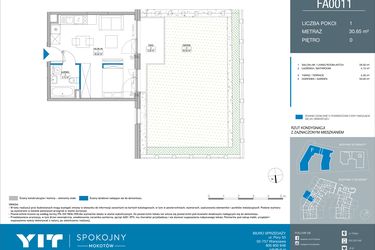 Rzut - Mieszkanie na sprzedaż 1 pokój o powierzchni 30,65 m² - numer FA0011 w Spokojny Mokotów etap II