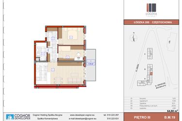 Rzut - Mieszkanie na sprzedaż 3 pokoje o powierzchni 64,85 m² - numer B.M.19 w Łódzka Osiedle