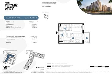 Rzut - Mieszkanie na sprzedaż 1 pokój o powierzchni 29,7 m² - numer C.2.3.M19 w Nowe Promenady etap II