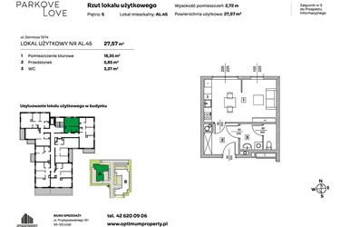 Rzut - Mieszkanie na sprzedaż 1 pokój o powierzchni 27,57 m² - numer AL.45 w Parkove Love - apartamenty inwestycyjne
