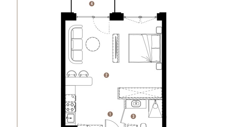Rzut - Mieszkanie na sprzedaż 1 pokój o powierzchni 38,3 m² - numer F.B.02.66 w Apartamenty Reytana bud. F
