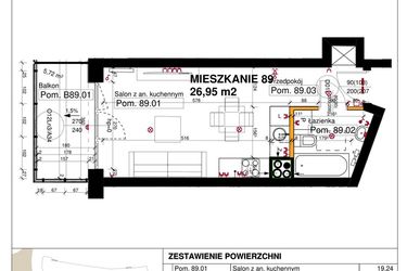 Rzut - Mieszkanie na sprzedaż 1 pokój o powierzchni 26,95 m² - numer M89 w Srebrzyńska Park IV