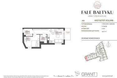 Rzut - Mieszkanie na sprzedaż 2 pokoje o powierzchni 38,35 m² - numer FB-058-A58 w Fale Bałtyku Kolumb AB