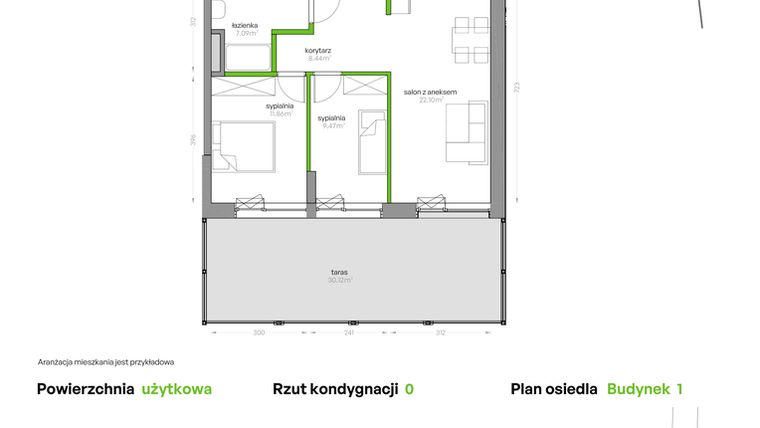 Rzut - Mieszkanie na sprzedaż 3 pokoje o powierzchni 58,96 m² - numer SV/30 w Sikorskiego Vita