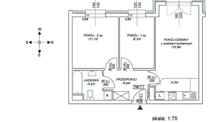 Rzut - Mieszkanie na sprzedaż 3 pokoje o powierzchni 48,87 m² - numer M17 w Osiedle Mała Dziesiąta etap II