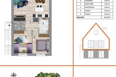 Rzut - Mieszkanie na sprzedaż 3 pokoje o powierzchni 73,73 m² - numer 8A2 w Osiedle Tymiankowe w Krzeptowie