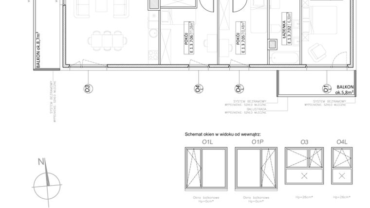 Rzut - Mieszkanie na sprzedaż 4 pokoje o powierzchni 89,2 m² - numer E.1.3.7 w Osiedle Koncept III