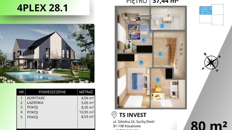 Rzut - Dom na sprzedaż 4 pokoje o powierzchni 80,68 m² - numer 4plex 28.1 w Tesoro Golf Park