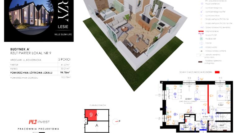 Rzut - Mieszkanie na sprzedaż 5 pokoi o powierzchni 94,78 m² - numer L9 w Przy Lesie Ville Slow Life