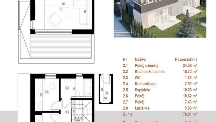 Rzut - Mieszkanie na sprzedaż 5 pokoi o powierzchni 78,51 m² - numer 8.2 w Osiedle Dębowe